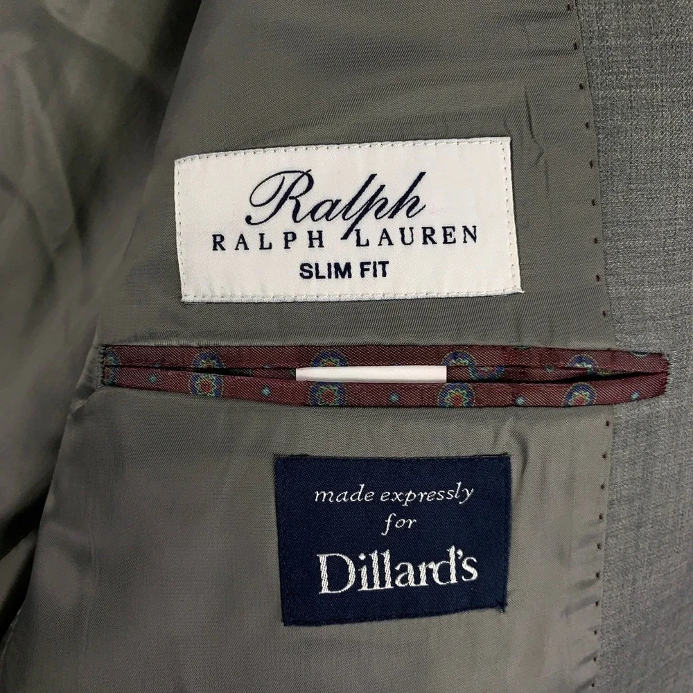 Ralph Lauren Slim Fit 2 Piece Suit 46R Grey Wool 2 Button Blazer Pants 40x31